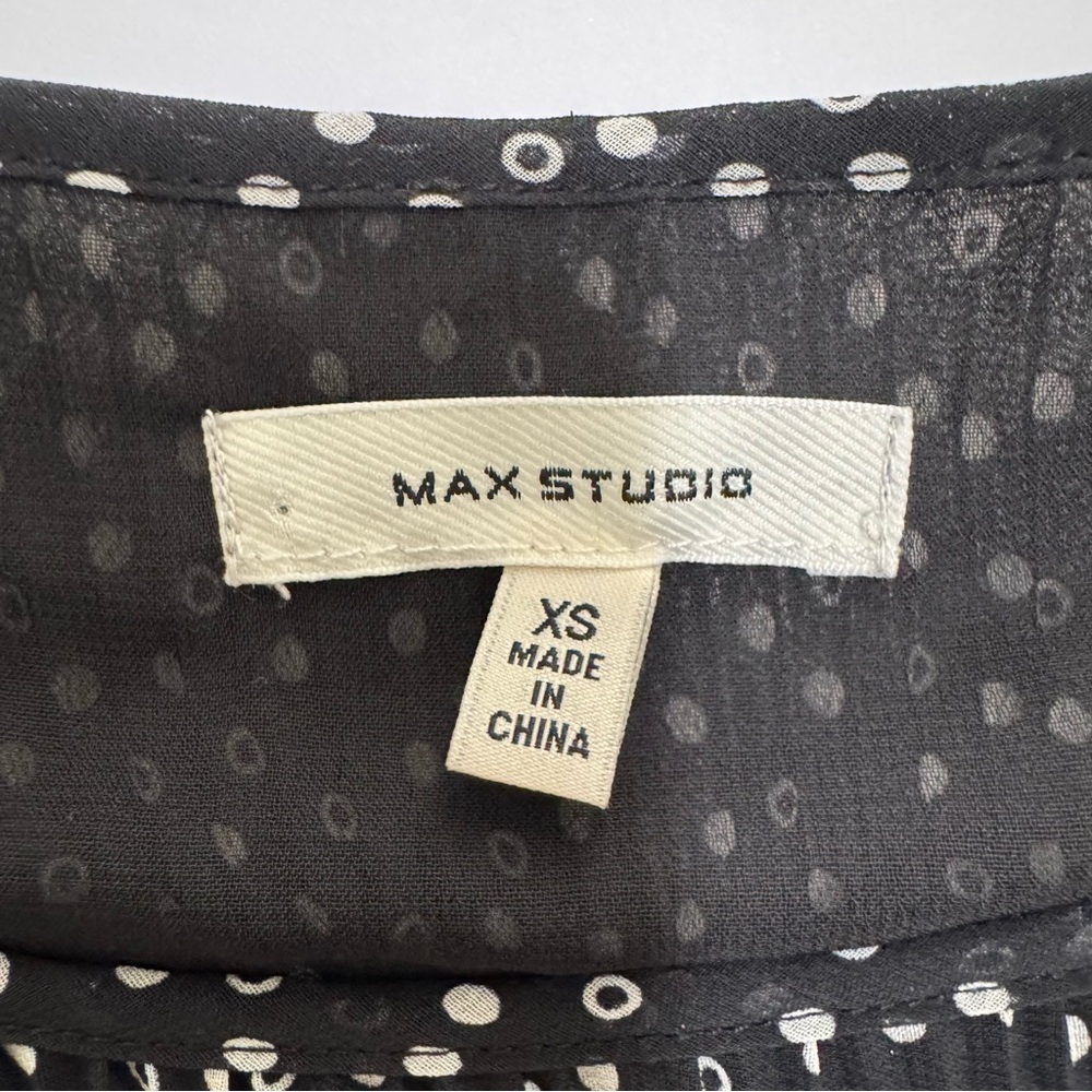 Max Studio Polka Dot Pleated Blouse XS Sheer Bell Sleeves - Picture 7 of 16